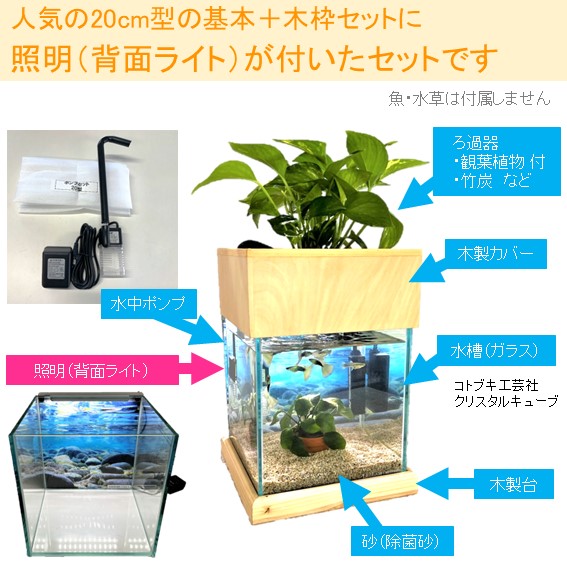 20cm型　せせらぎビオトープ　基本＋木枠セット　照明あり【送料無料】
